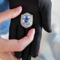 47 carat Sapphire Art Deco Brooch with 15 Carat Diamond Setting