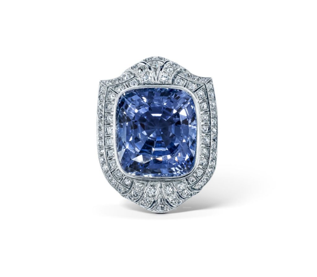 47 carat Sapphire and 15 carat Diamond Art Deco Brooch