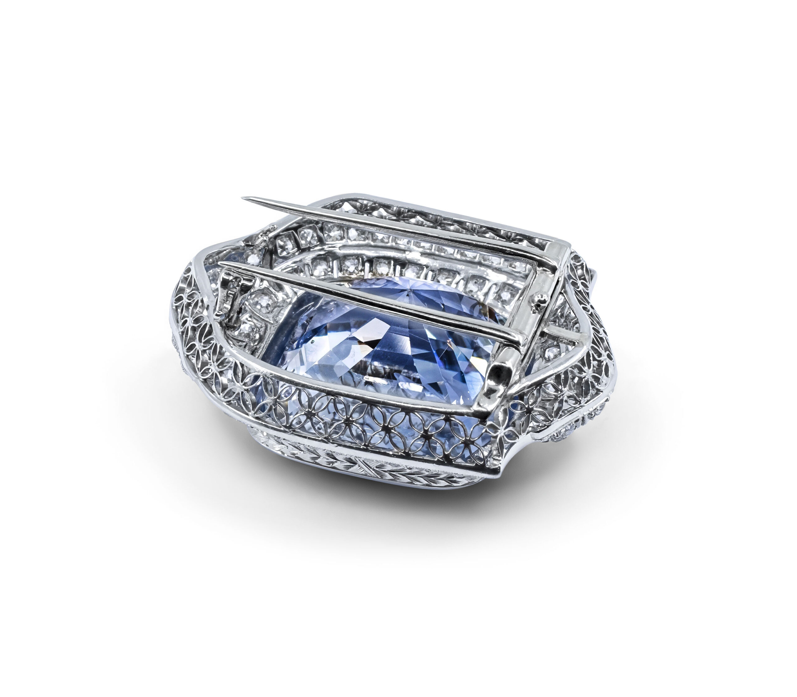 47 carat Sapphire Art Deco Brooch with 15 Carat Diamond Setting