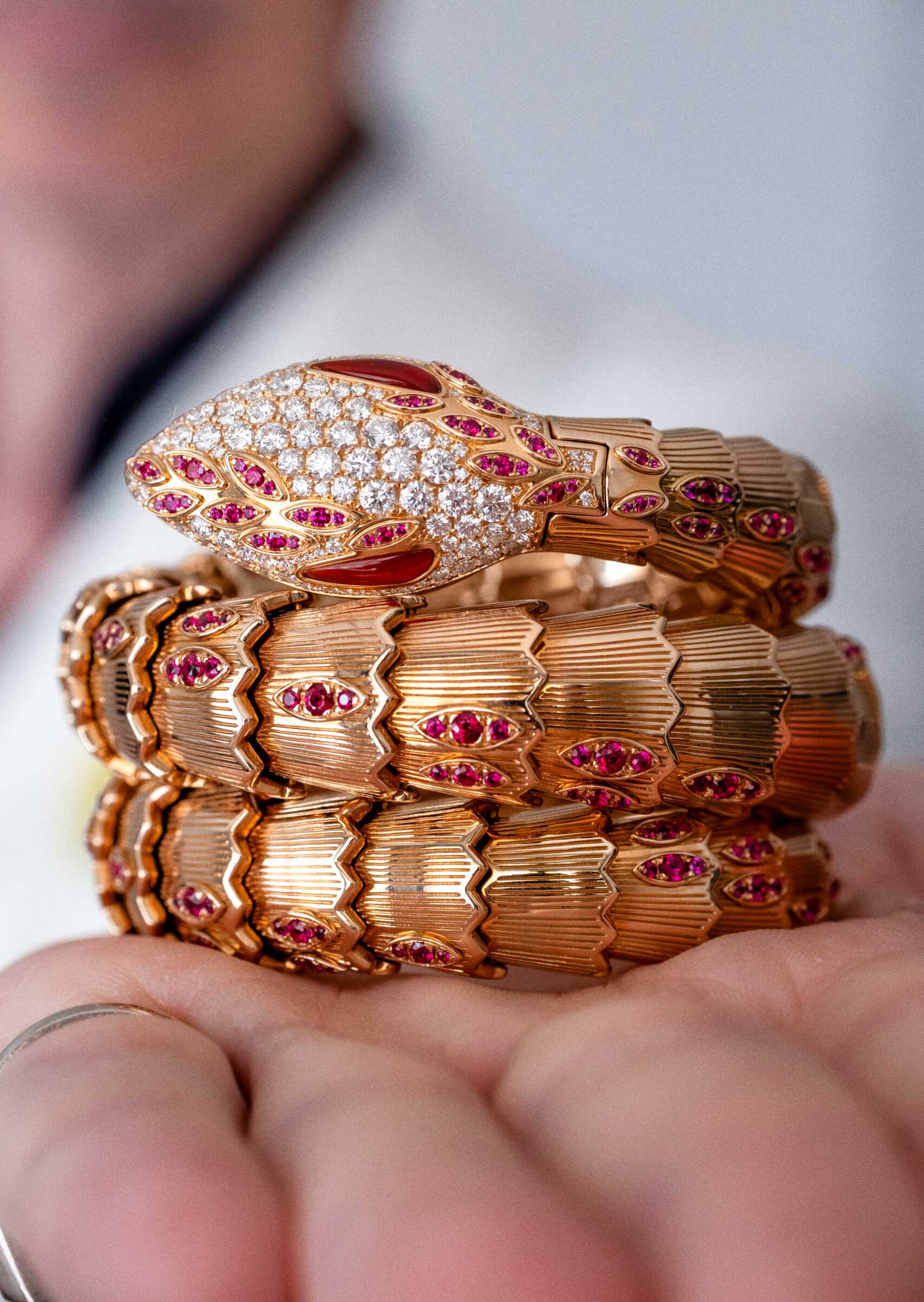 Bulgari Serpenti Secret High Jewelry Bracelet on the hand