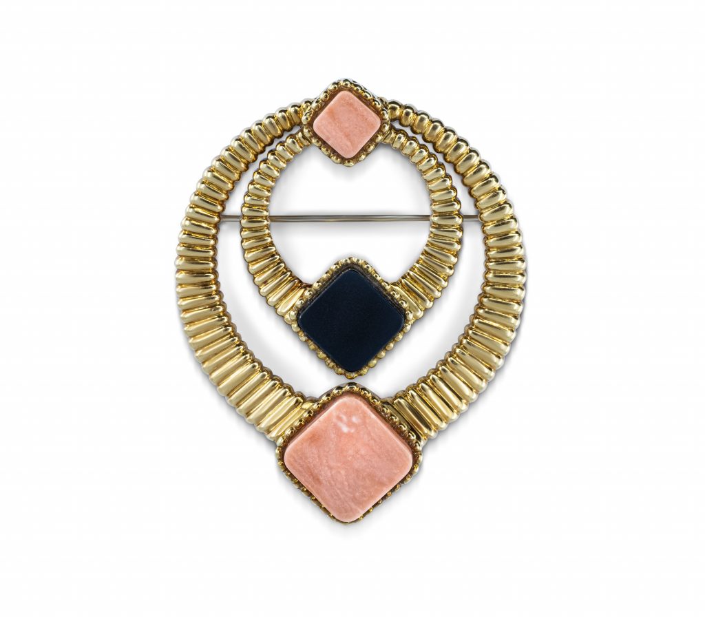 Boucheron Coral and Onyx Brooch