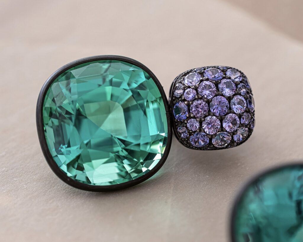 One-of-a-Kind Tourmaline and Sapphire Earrings