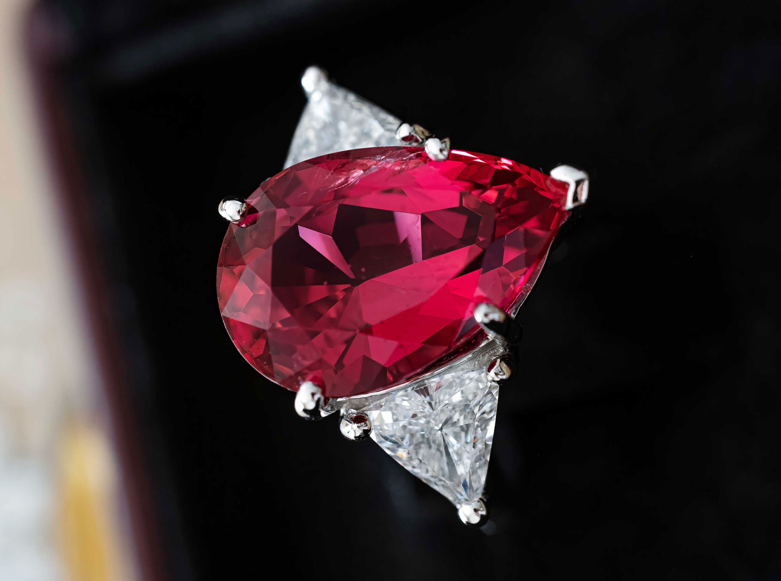 Mahenge and Spinel Diamond Ring on black backdground