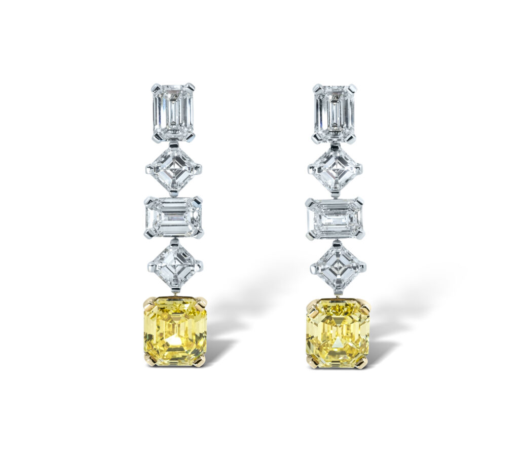 White and Fancy Yellow Diamond Earrings
