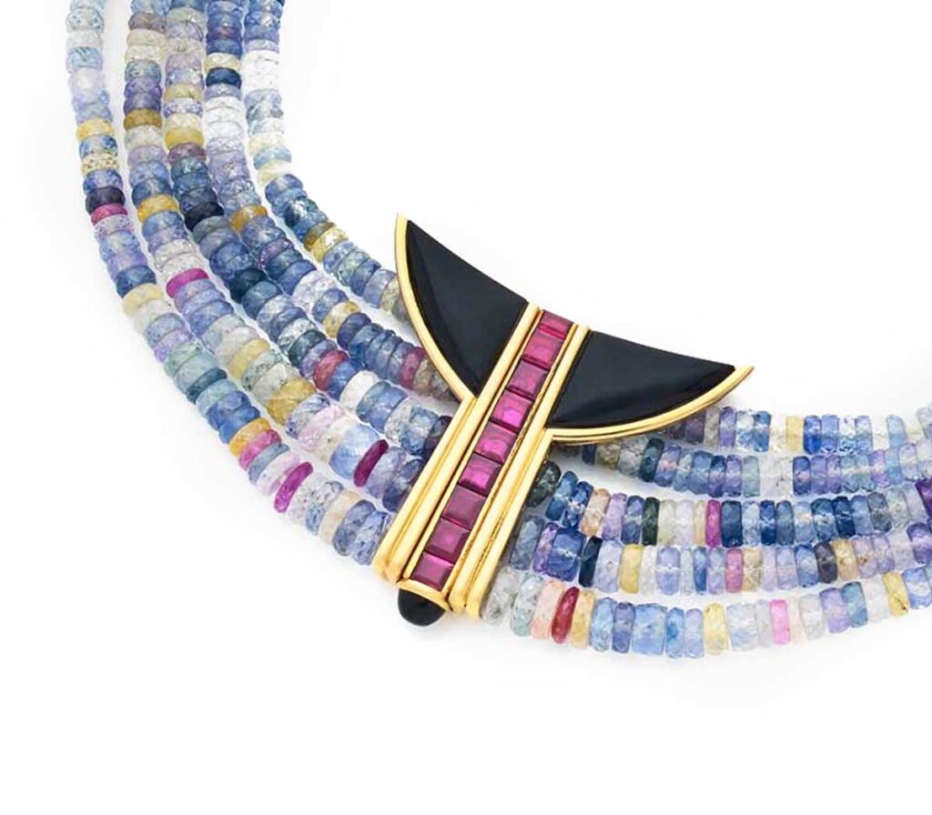 Benoit de Gorski Sapphire Strand Necklace with Ruby & Onyx Clasp