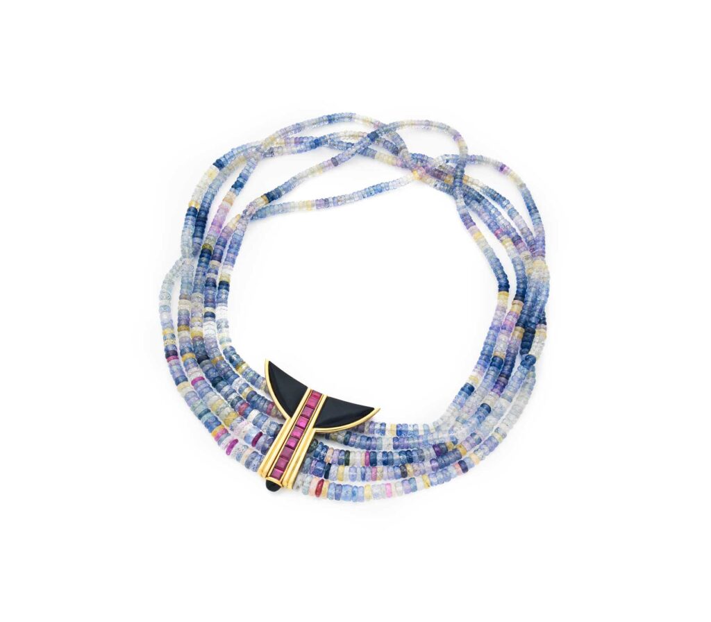 Benoit de Gorski Sapphire Strand Necklace with Ruby & Onyx Clasp