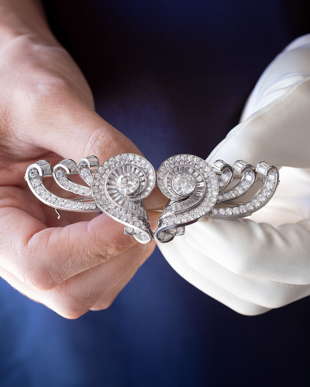 Vintage French Diamond Platinum Convertible Clips 1950s