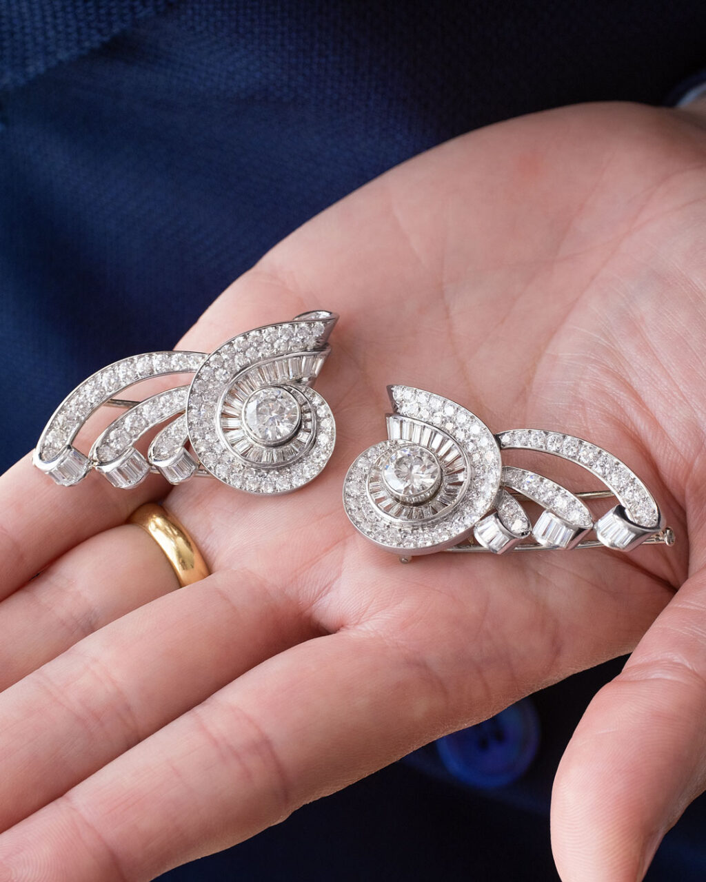 Vintage French Diamond Platinum Convertible Clips 1950s