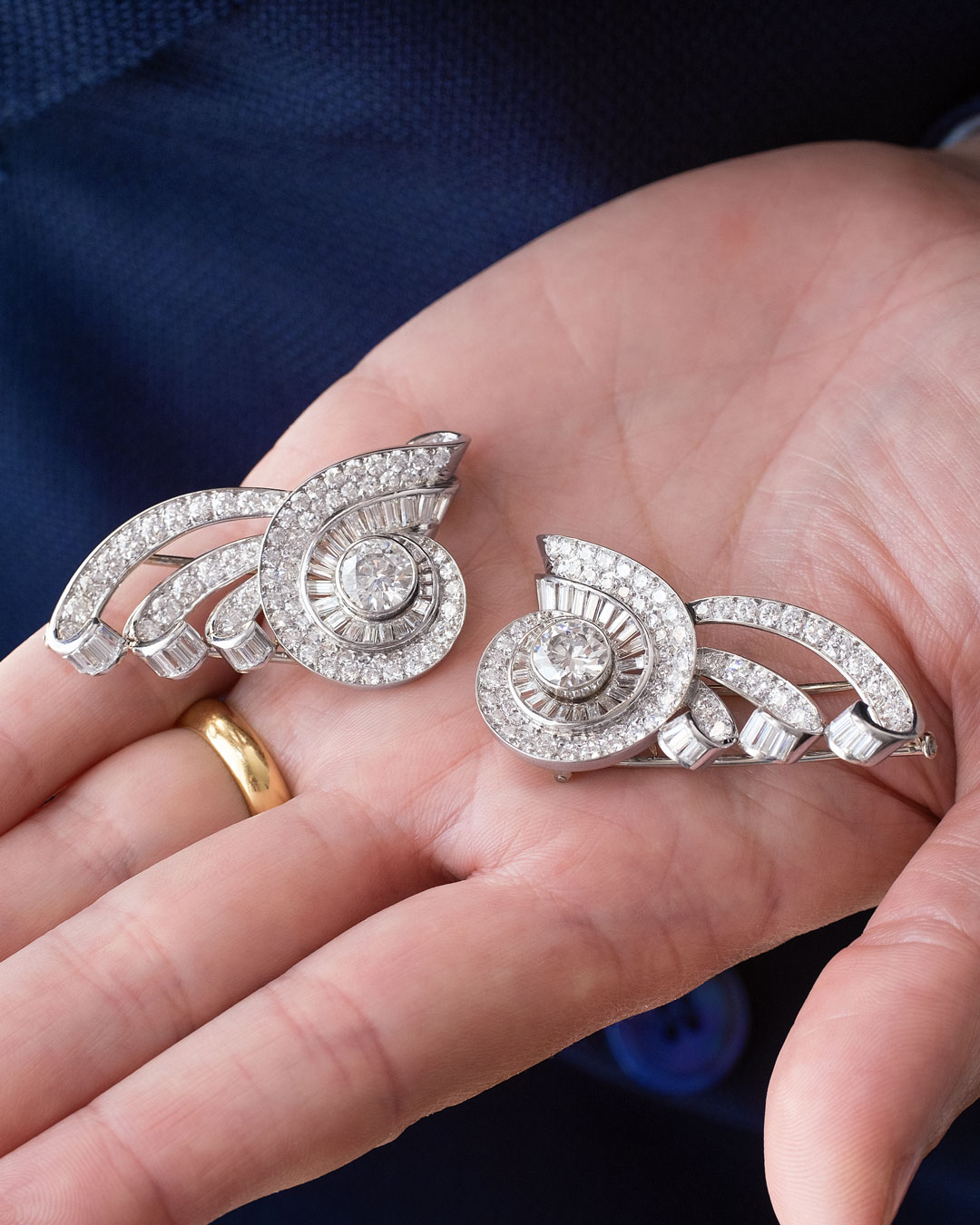 Vintage French Diamond Platinum Convertible Clips 1950s