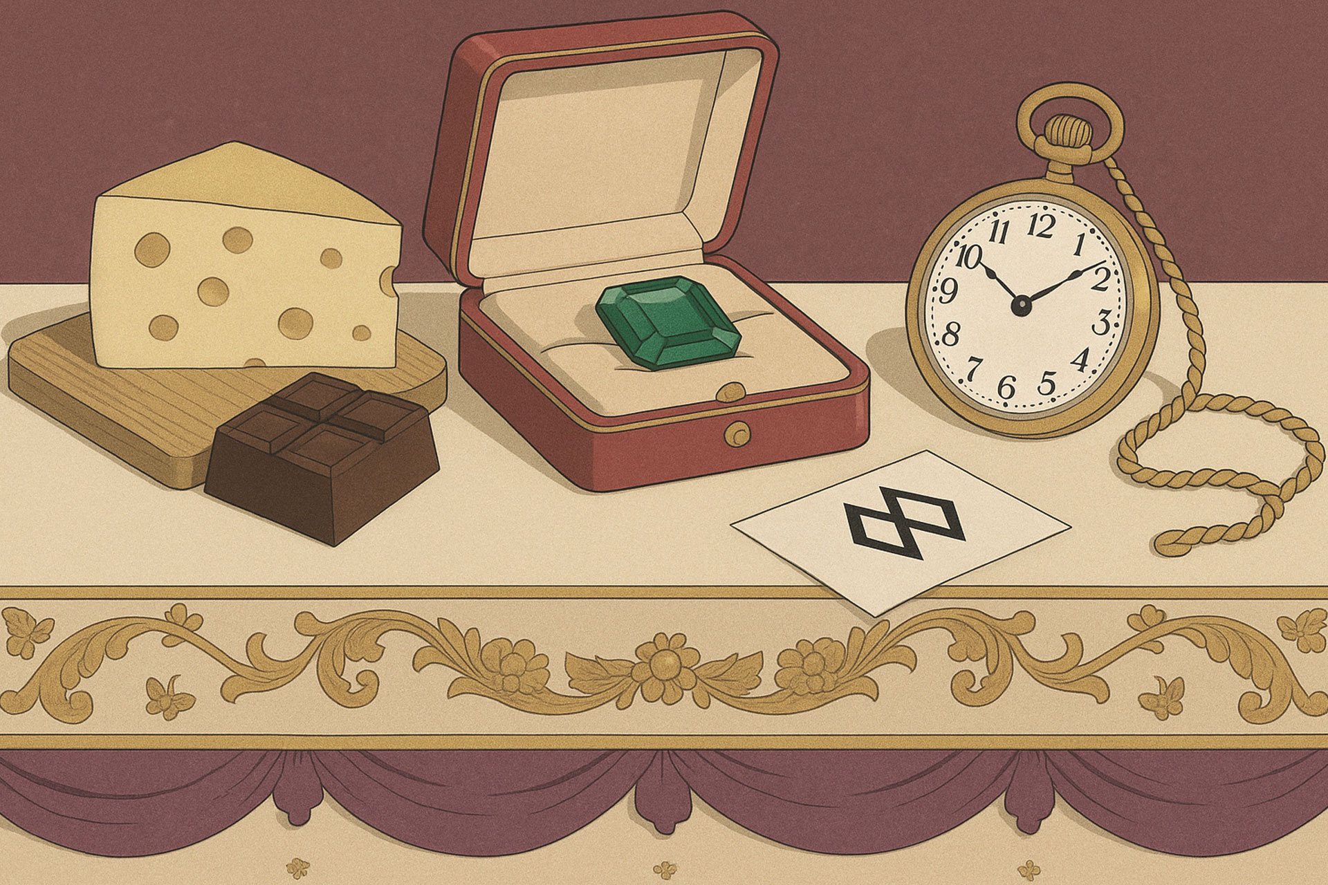 The art deco image with GemGeneve logo, gemstone, watches