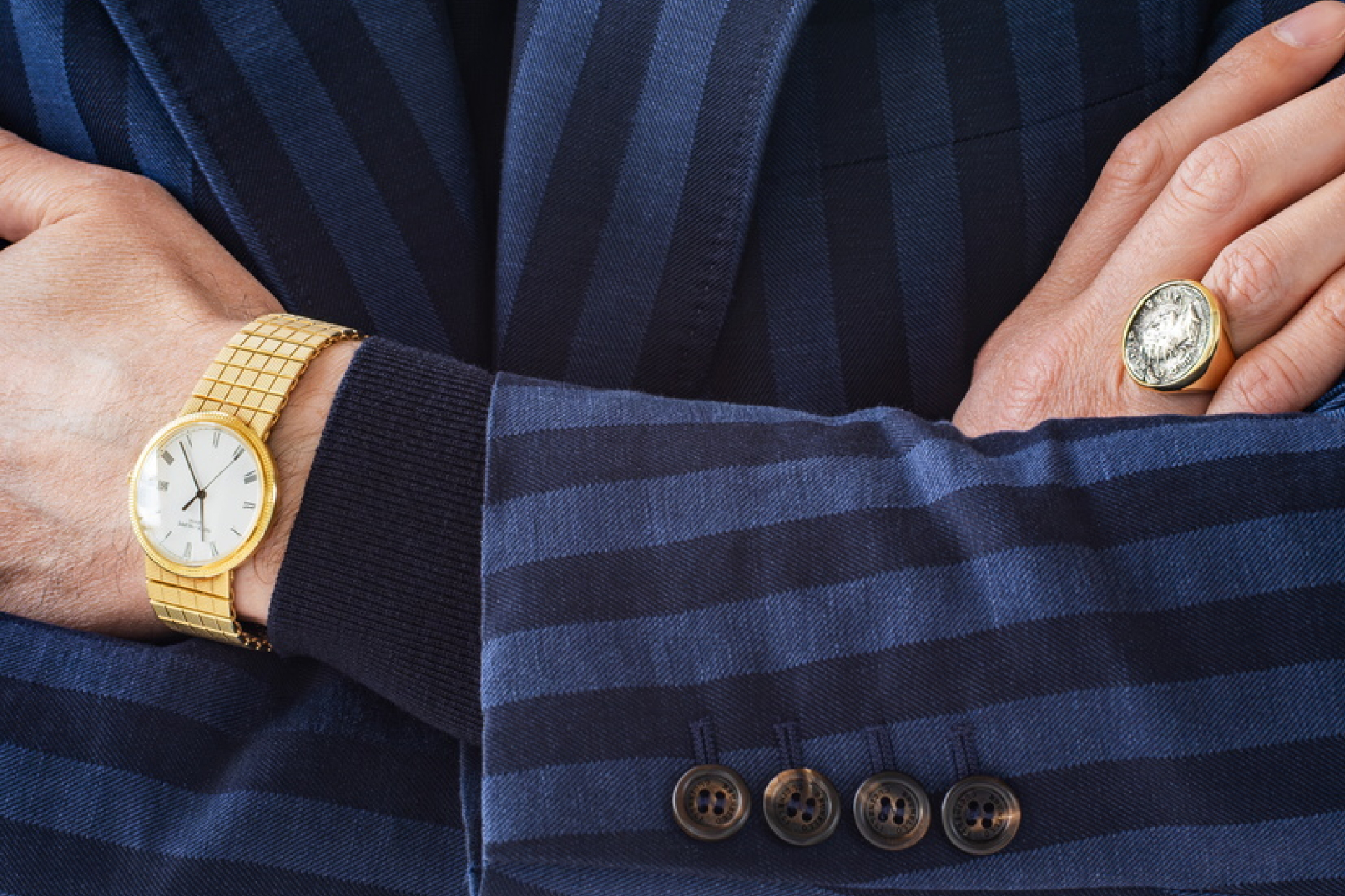 Vintage Watch and Signature Ring on man