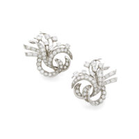 Diamond Floral Earclips in Platinum and White Gold 1950s