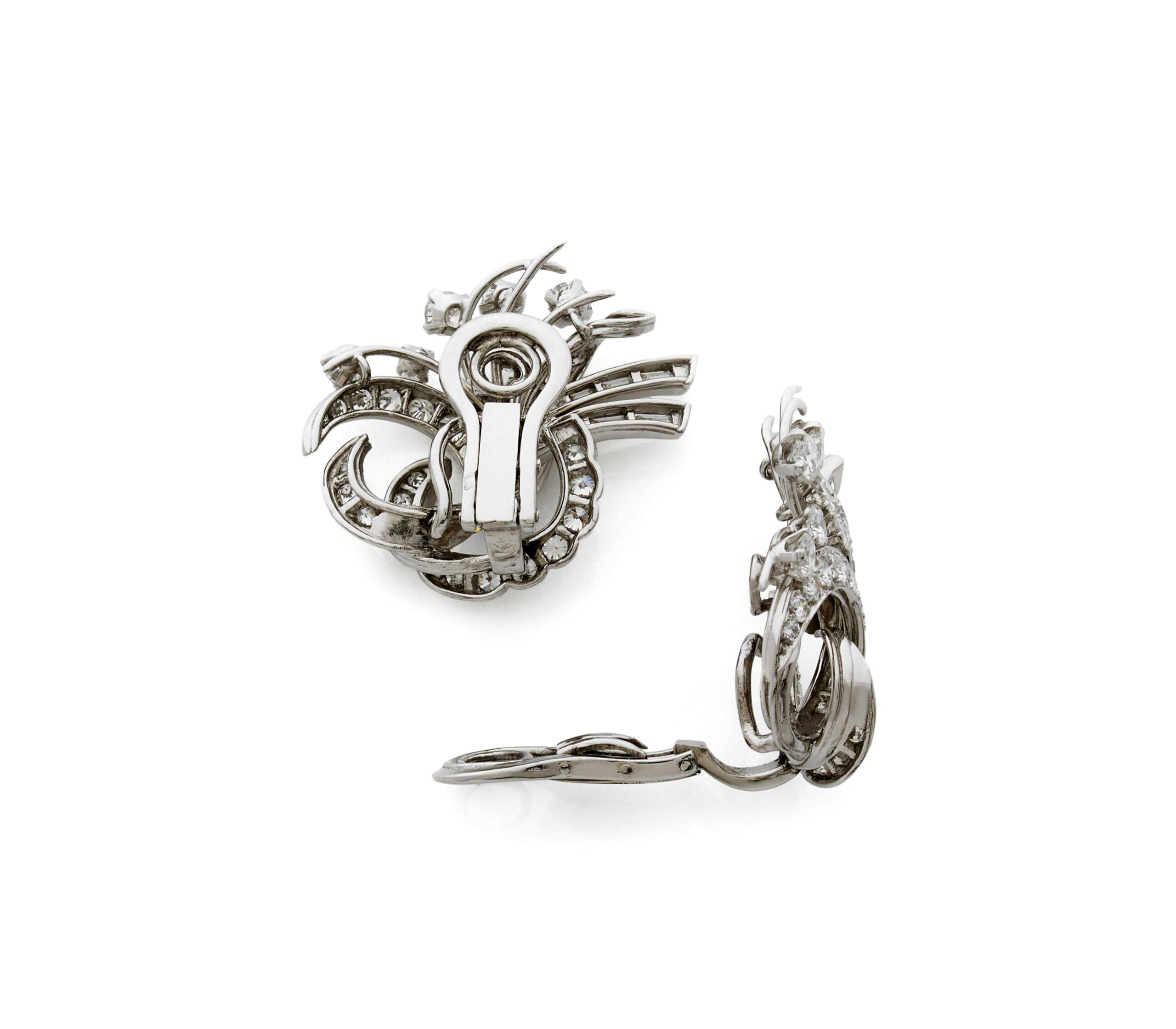 Diamond Floral Earclips in Platinum and White Gold 1950s