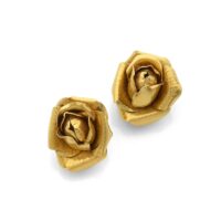 1970年代 Herm&egrave;s 玫瑰花瓣造型金质耳夹