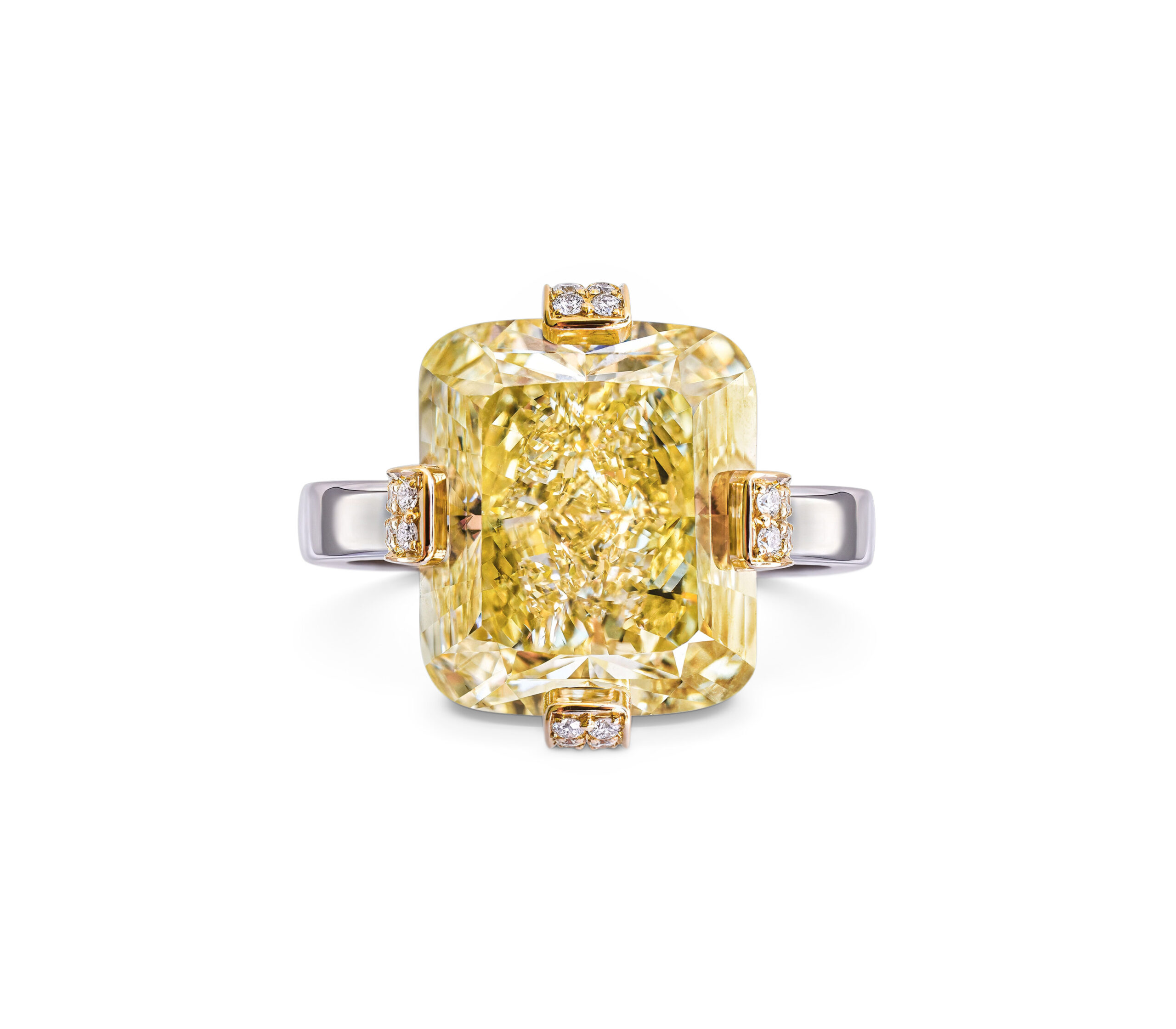 10.31 carat Fancy Intense Yellow Radiant Diamond Ring