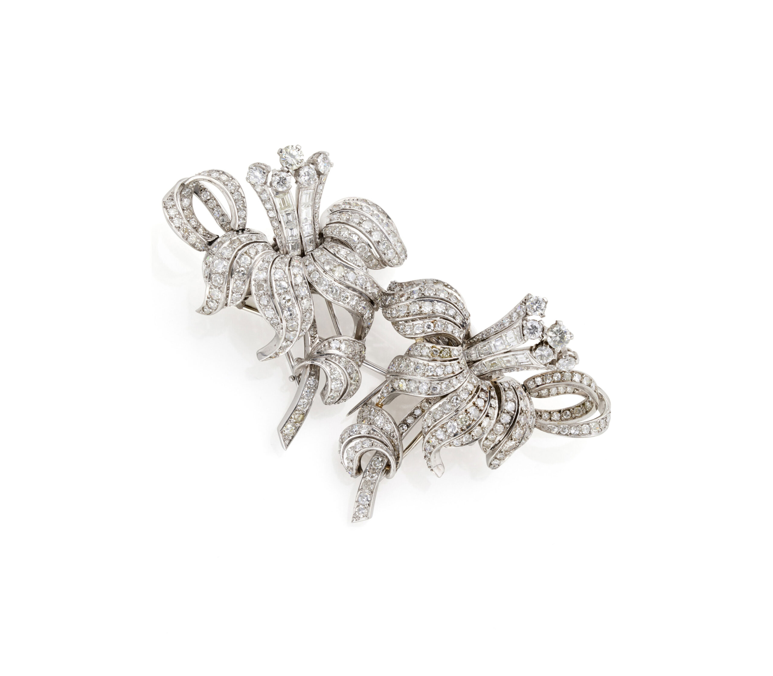 Convertible Floral Diamond Brooch in Platinum