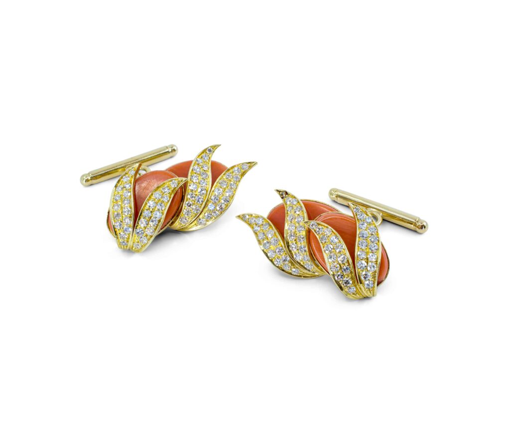Coral and Diamond Cufflinks in Gold