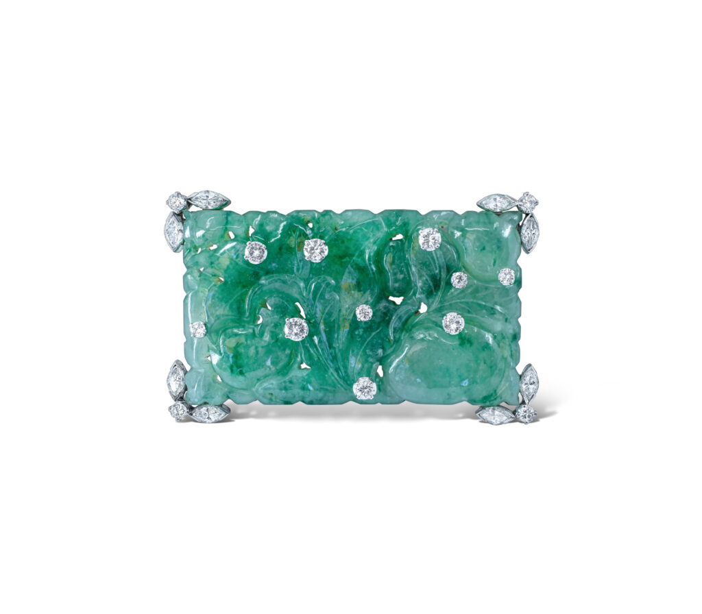 Jade and Diamond Brooch in White Gold