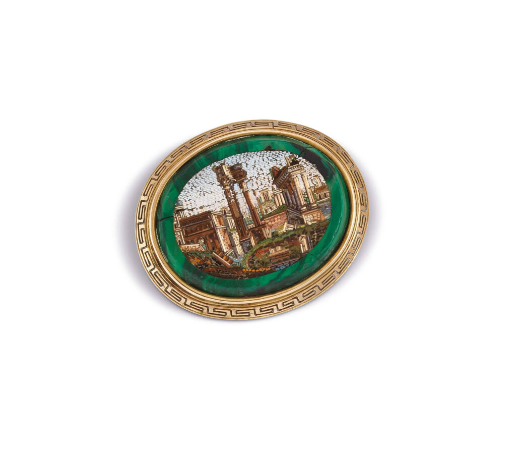 Micromosaic Roman Forum Brooch in 9K Gold
