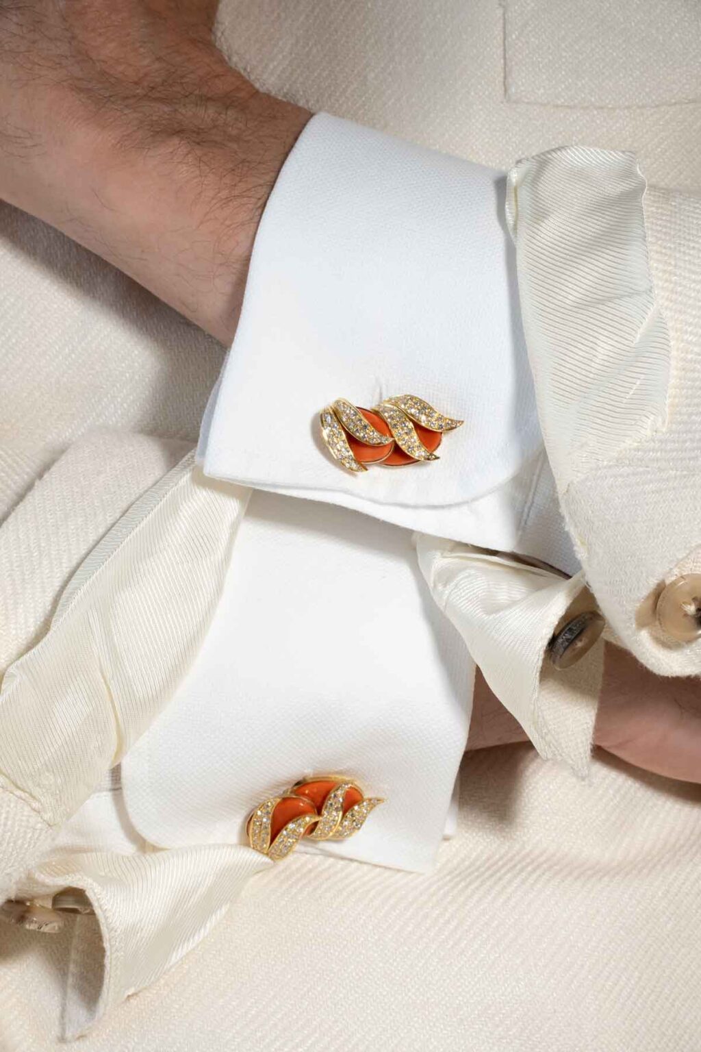 Coral and Diamond Cufflinks in Gold