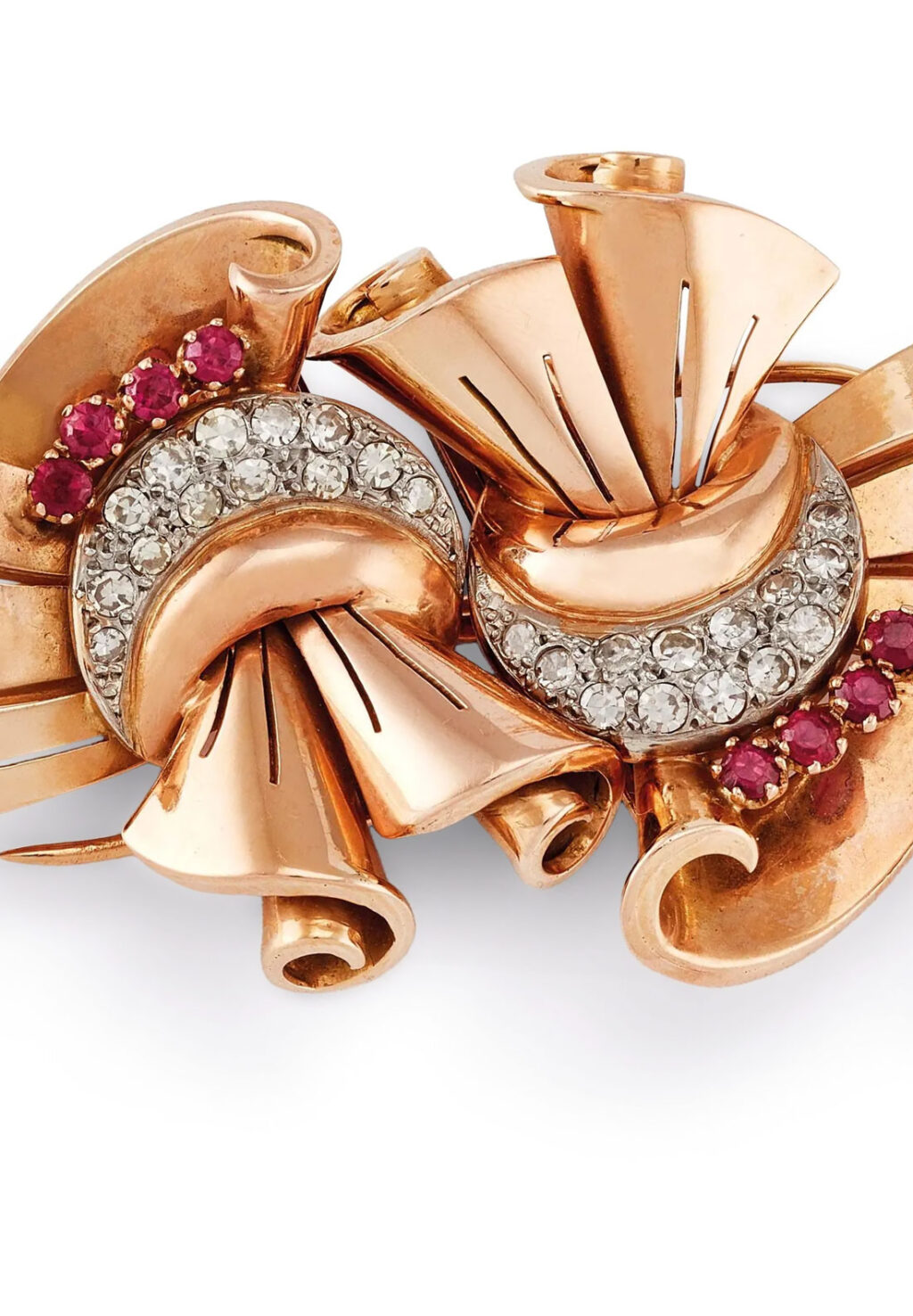 Diamond and Ruby Double Clip Brooch