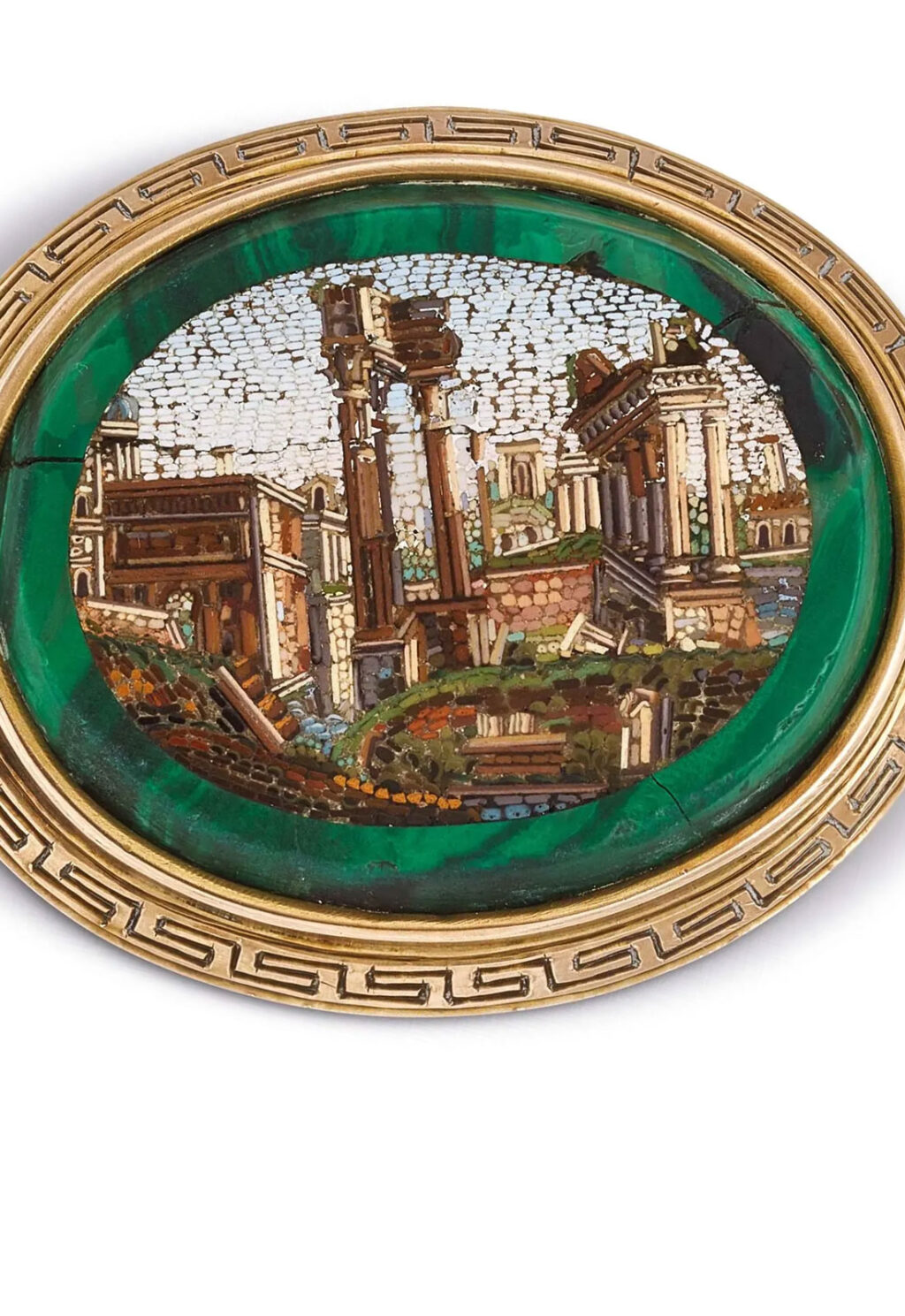 Micromosaic Roman Forum Brooch in 9K Gold