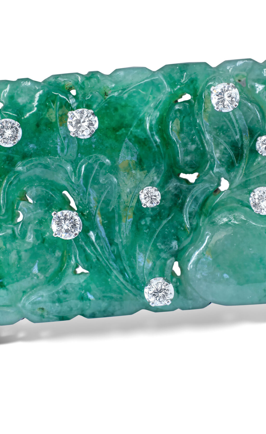 Jade and Diamond Brooch in White Gold