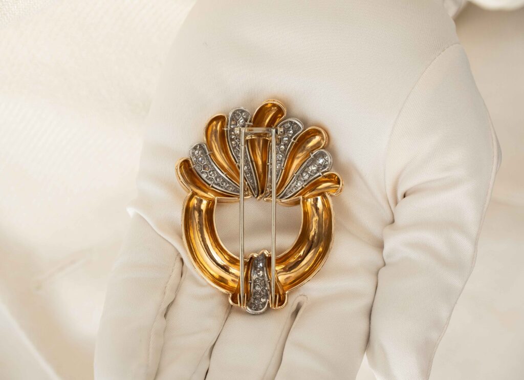 Round Diamond Brooch in Gold and Platinum