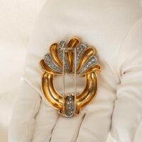 Round Diamond Brooch in Gold and Platinum