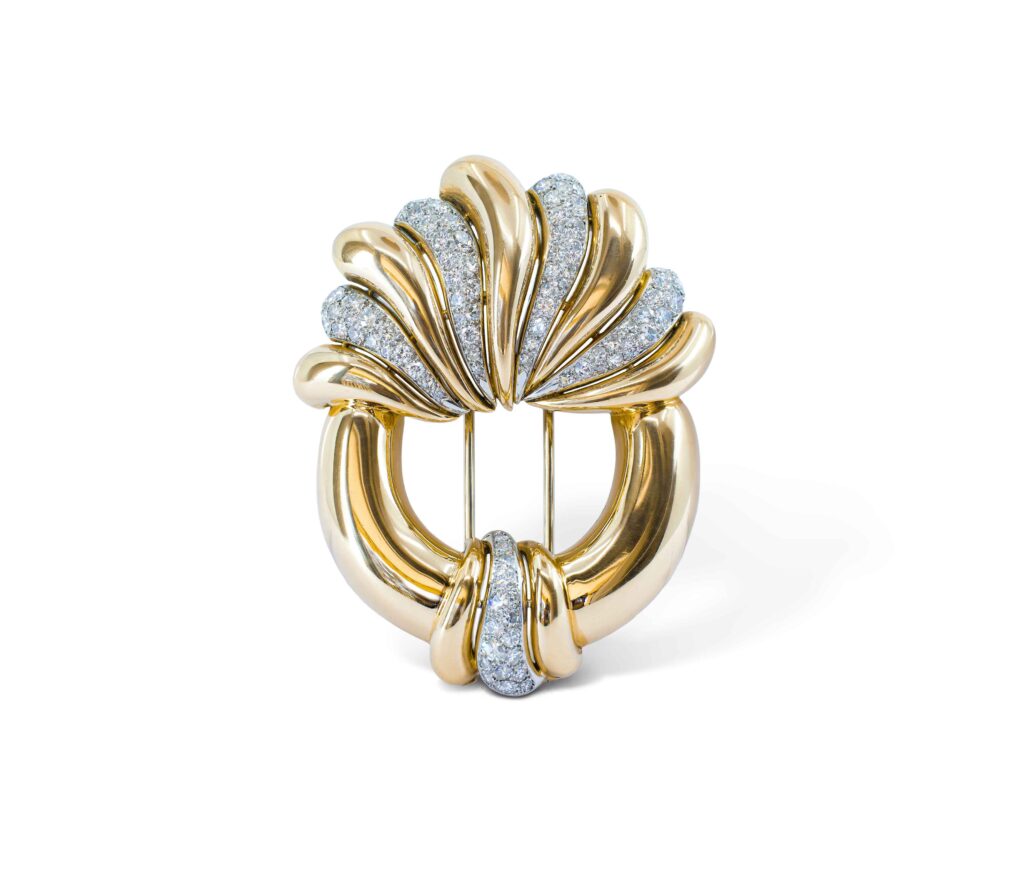 Round Diamond Brooch in Gold and Platinum