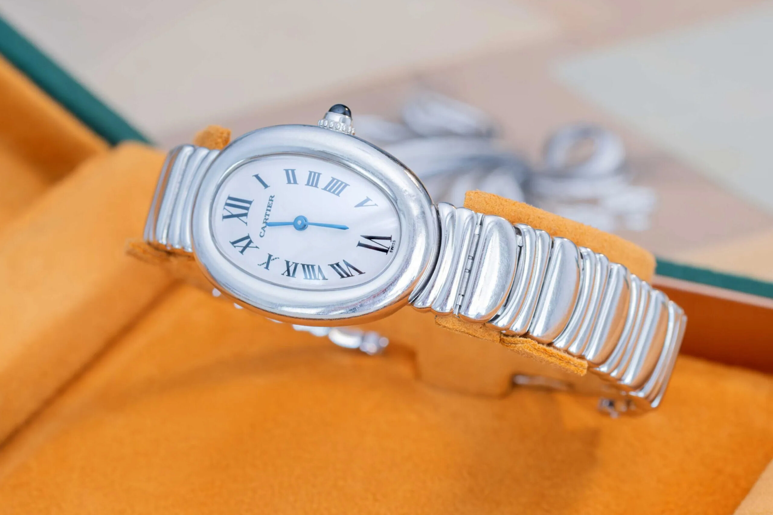 Cartier Baignoire Oval White Gold Watch in the box