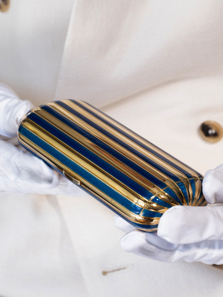 Boucheron Rare Enamel and 18k Gold Minaudiere in hands
