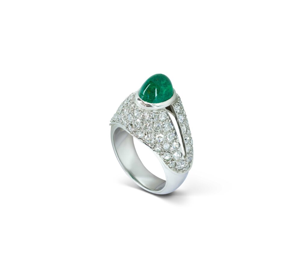 Art Deco Emerald and Diamond Platinum Ring