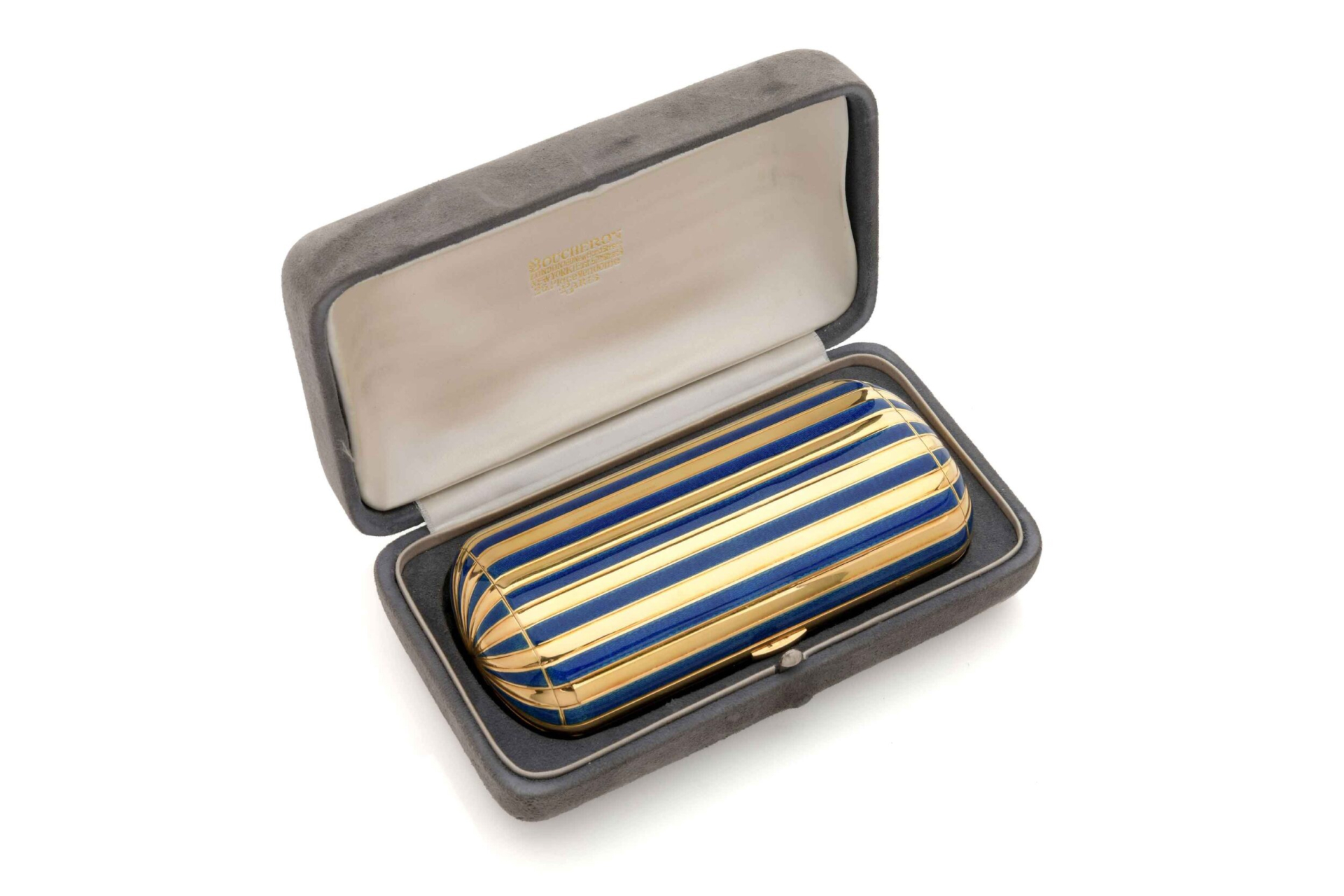 Boucheron Rare Enamel and 18k Gold Minaudière in white background