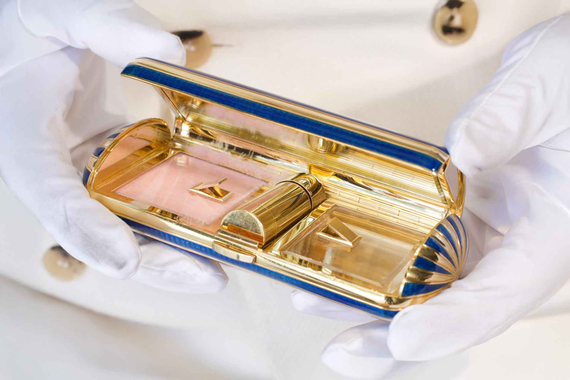 Boucheron Rare Enamel and 18k Gold Minaudiere in hands