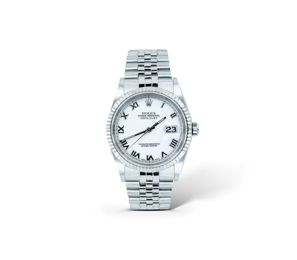 Rolex Datejust 36 с белым циферблатом с римскими цифрами