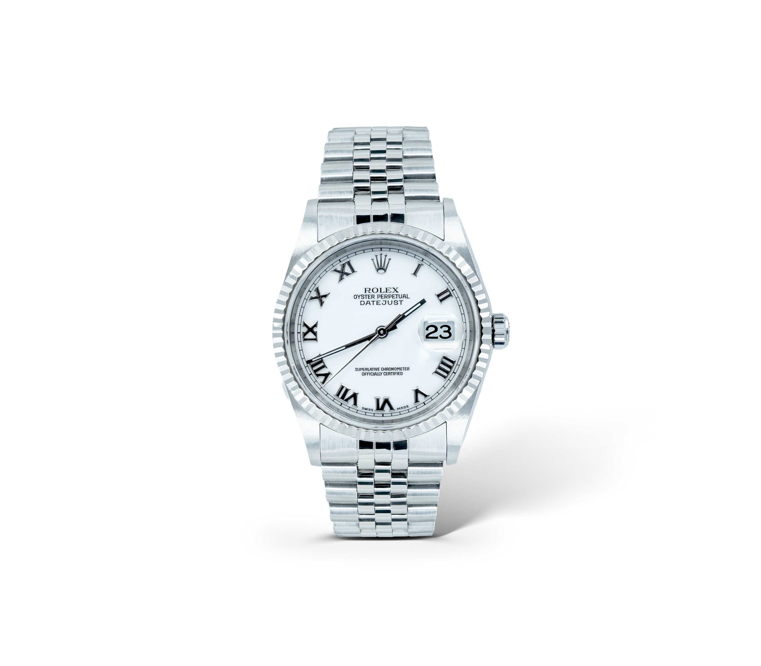Rolex Datejust 36 с белым циферблатом с римскими цифрами