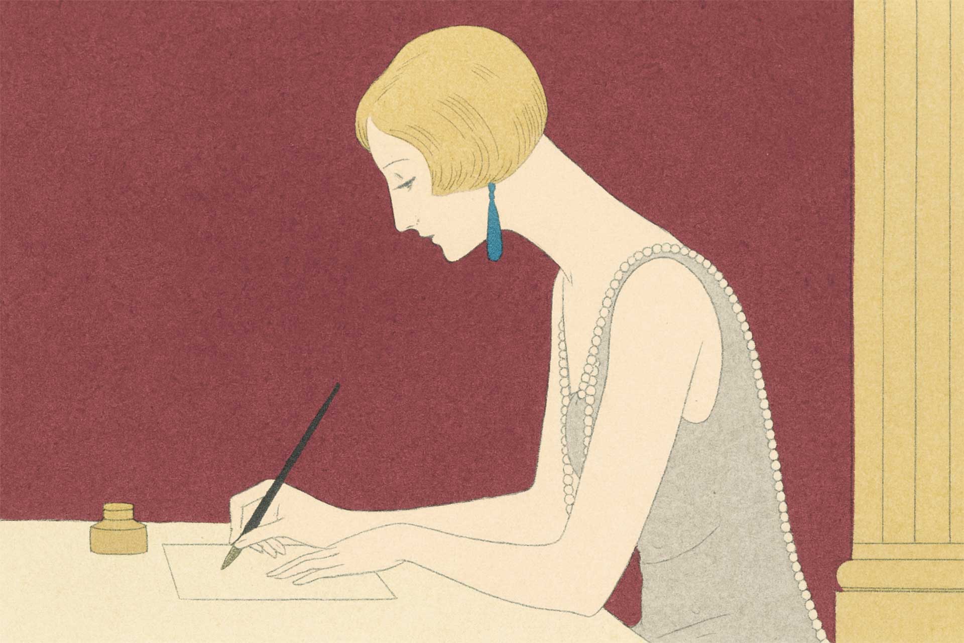 The image of woman writes the letter