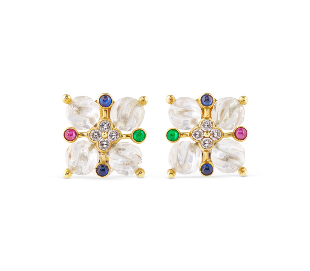 Boucles d’oreilles clips Boucheron en cristal de roche et pierres précieuses