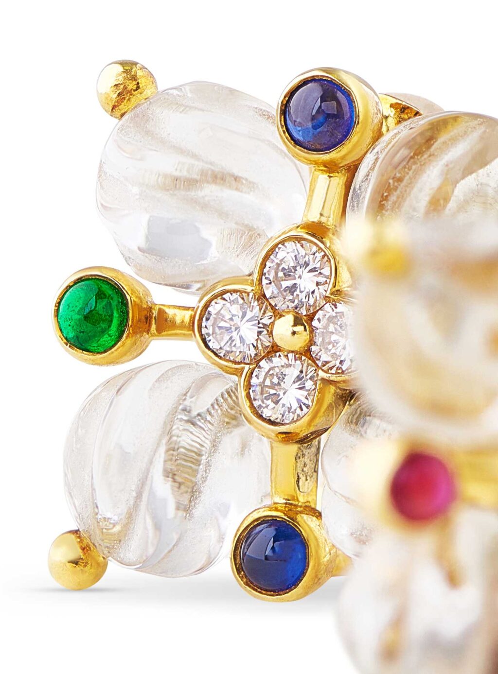 Boucles d’oreilles clips Boucheron en cristal de roche et pierres précieuses