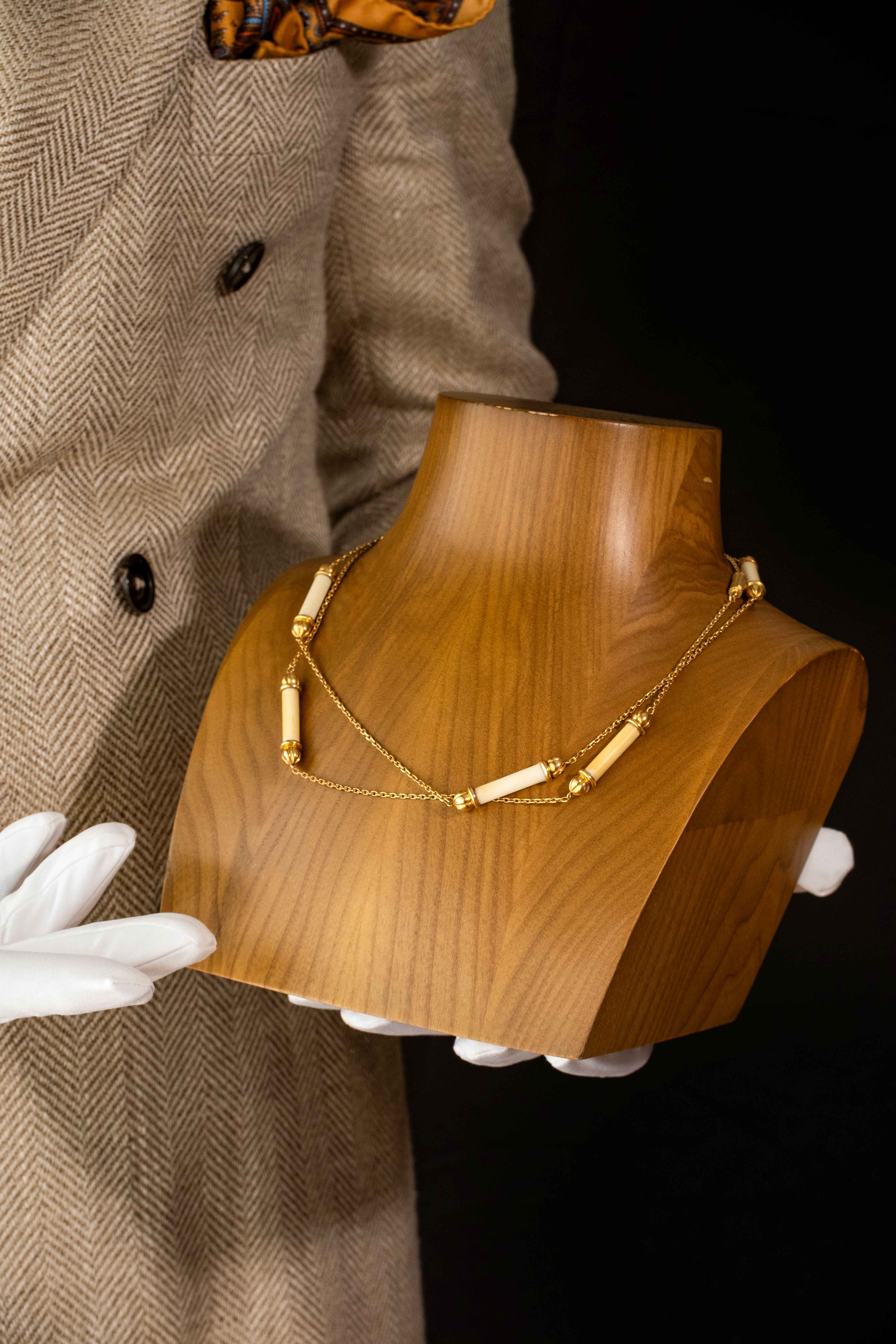 Cartier Ivory and Gold Sautoir Necklace
