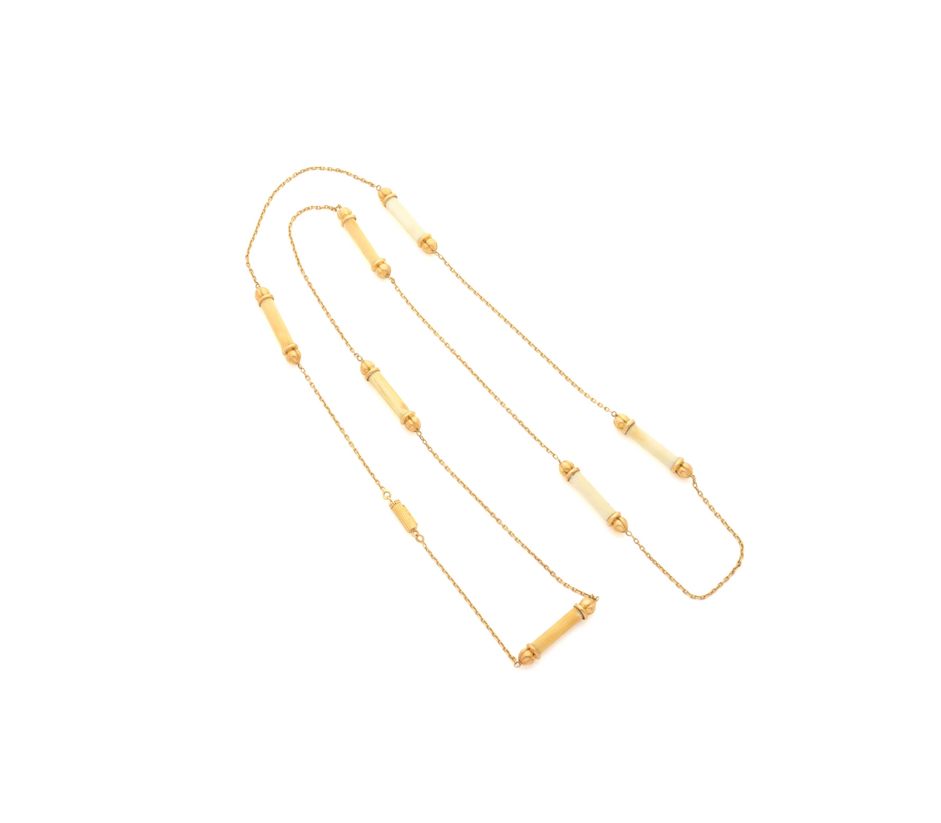Cartier Ivory and Gold Sautoir Necklace