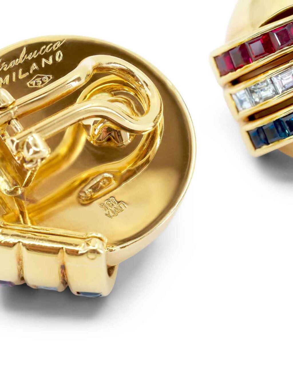 Trabucco Milano Golden Sphere Earrings with Diamonds, Sapphires and Rubies