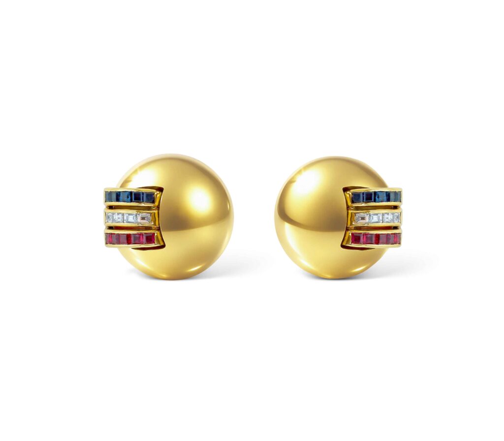 Trabucco Milano Golden Sphere Earrings with Diamonds, Sapphires and Rubies