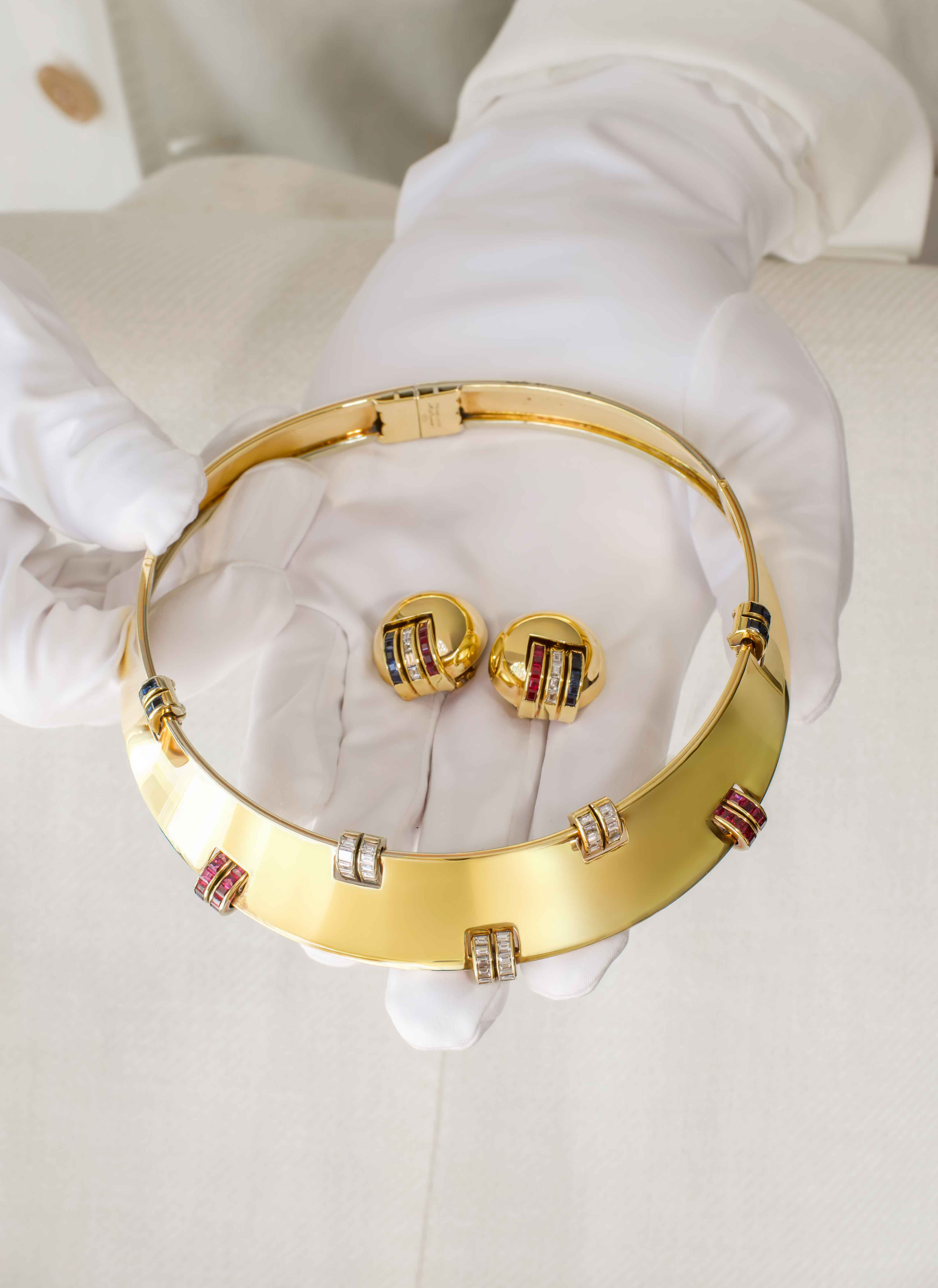 Trabucco Milano Golden Sphere Earrings with Diamonds, Sapphires and Rubies