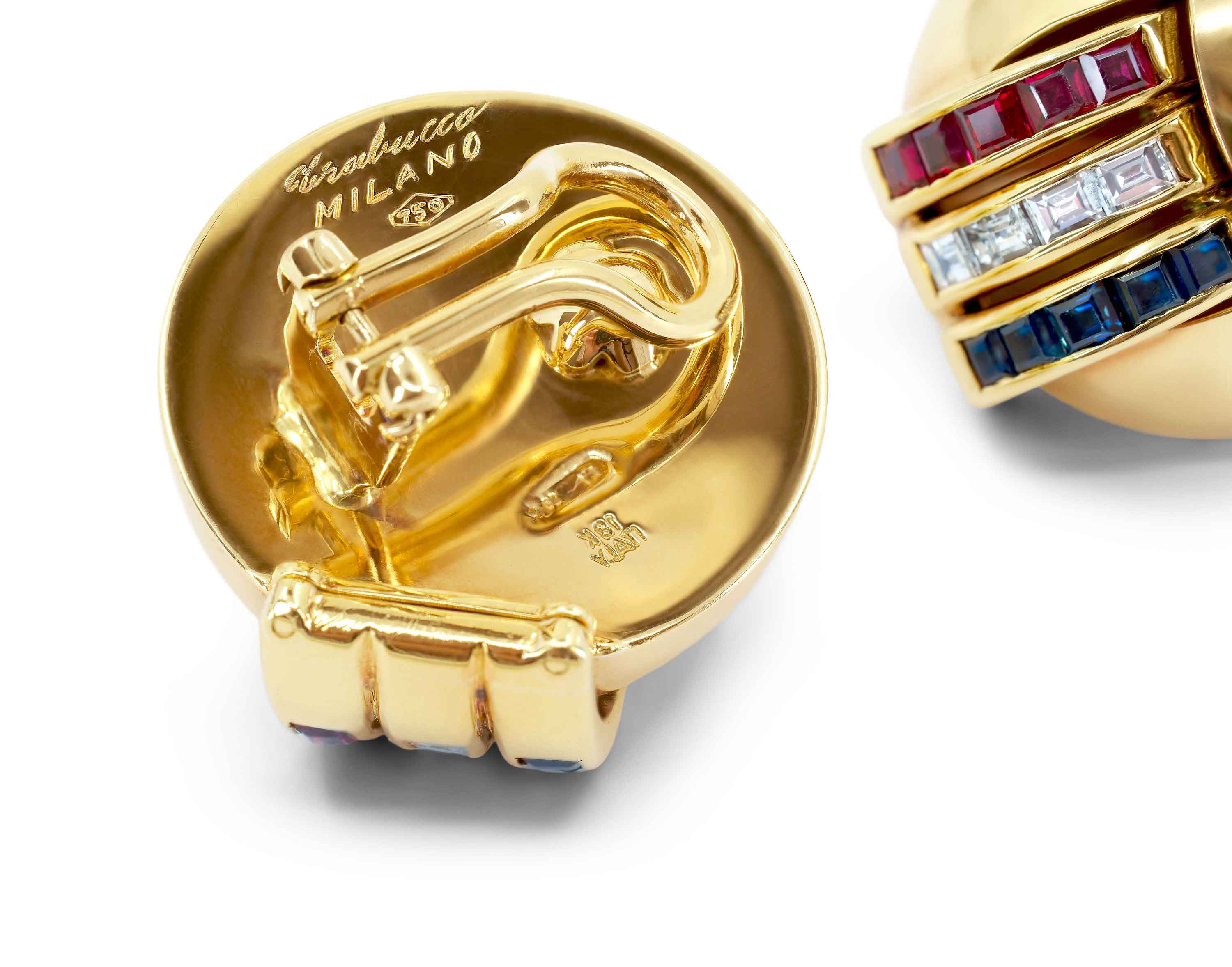 Trabucco Milano Golden Sphere Earrings with Diamonds, Sapphires and Rubies
