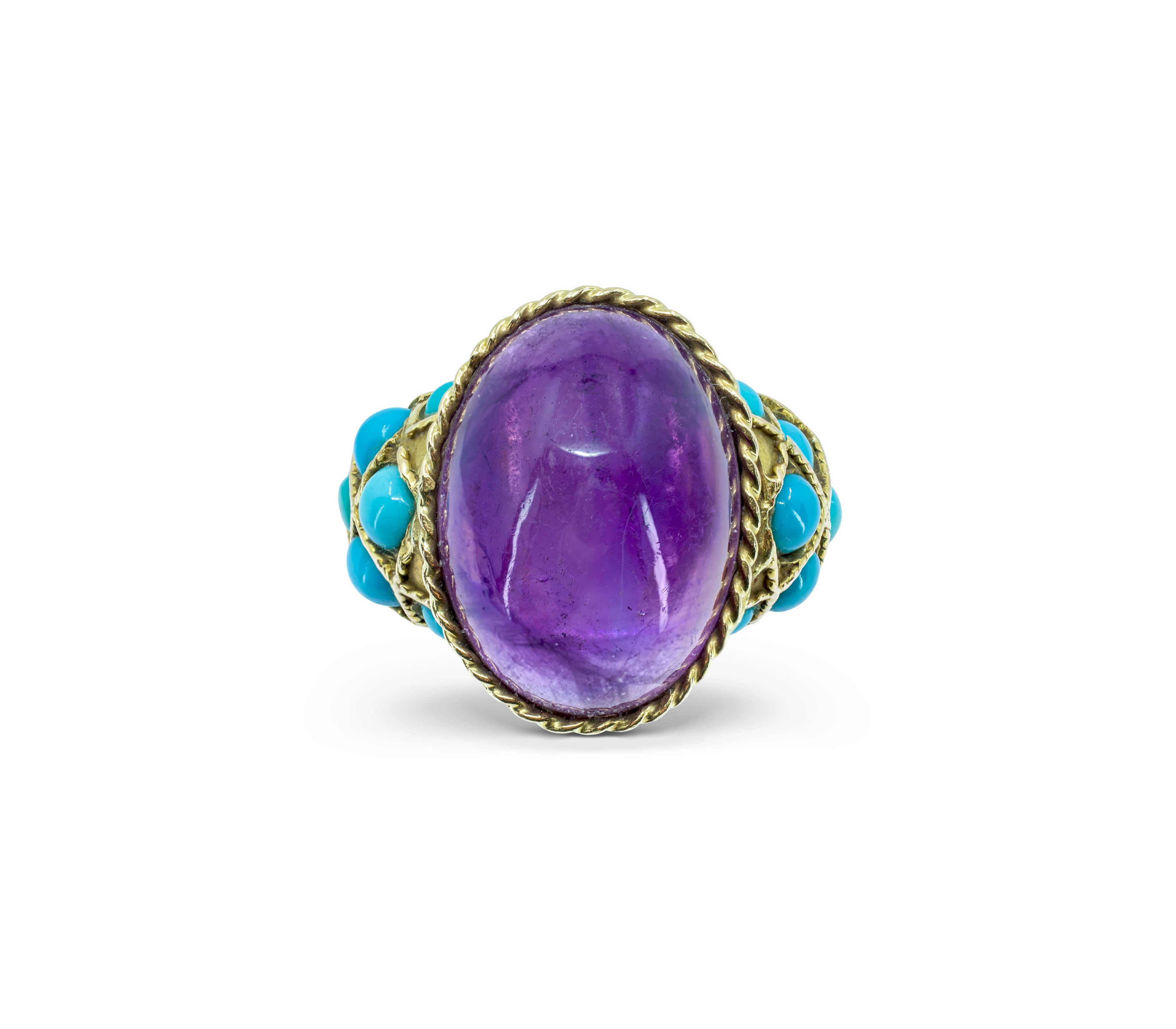 Amethyst & Turquoise Yellow Gold Ring