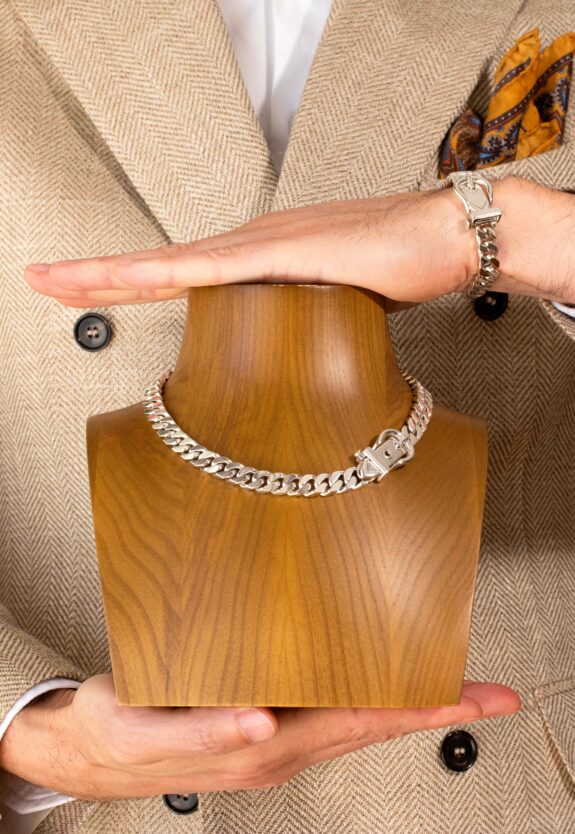 Hermès Ceinture Silver Anchor Chain Necklace