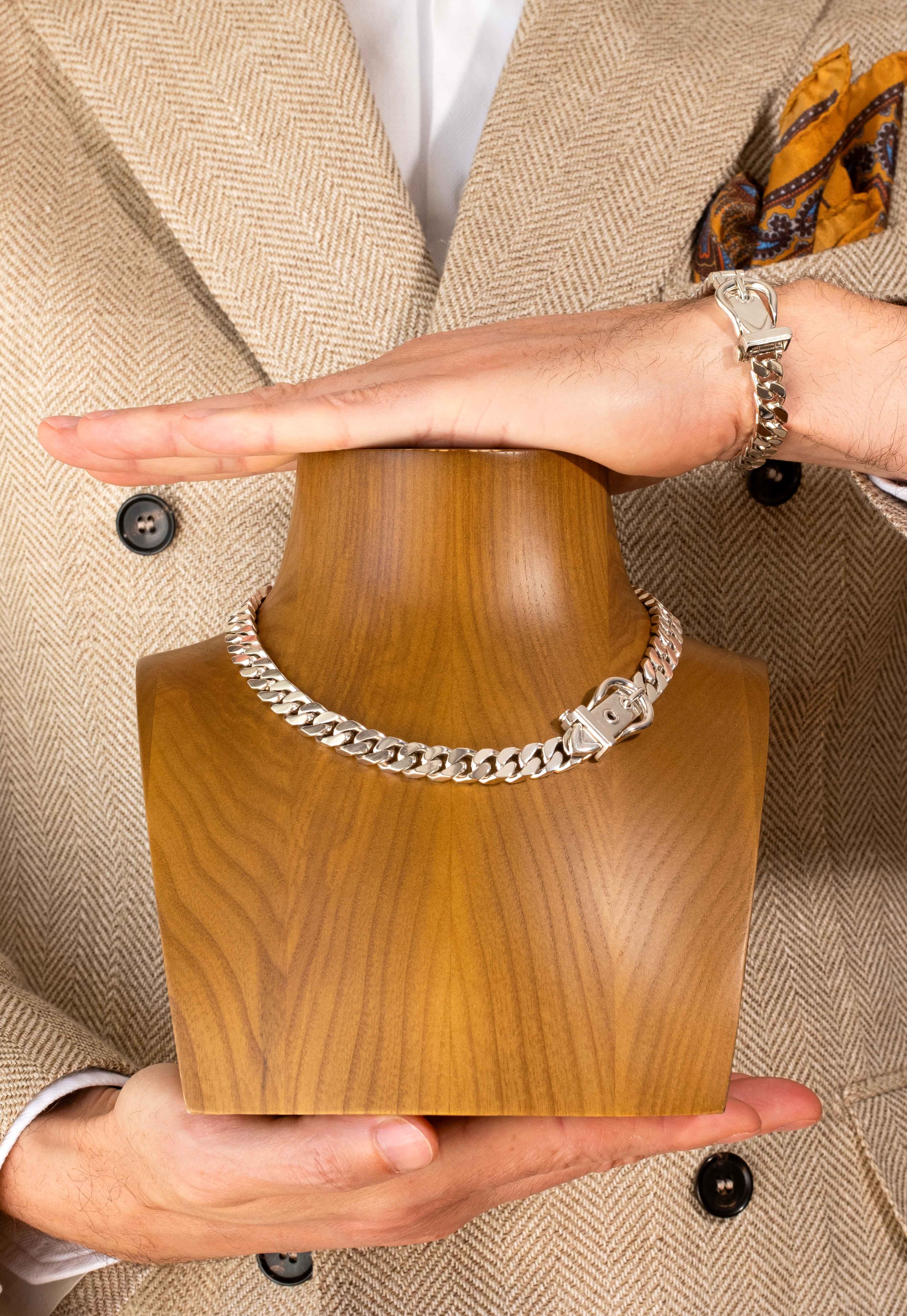 Hermès Ceinture Silver Anchor Chain Necklace