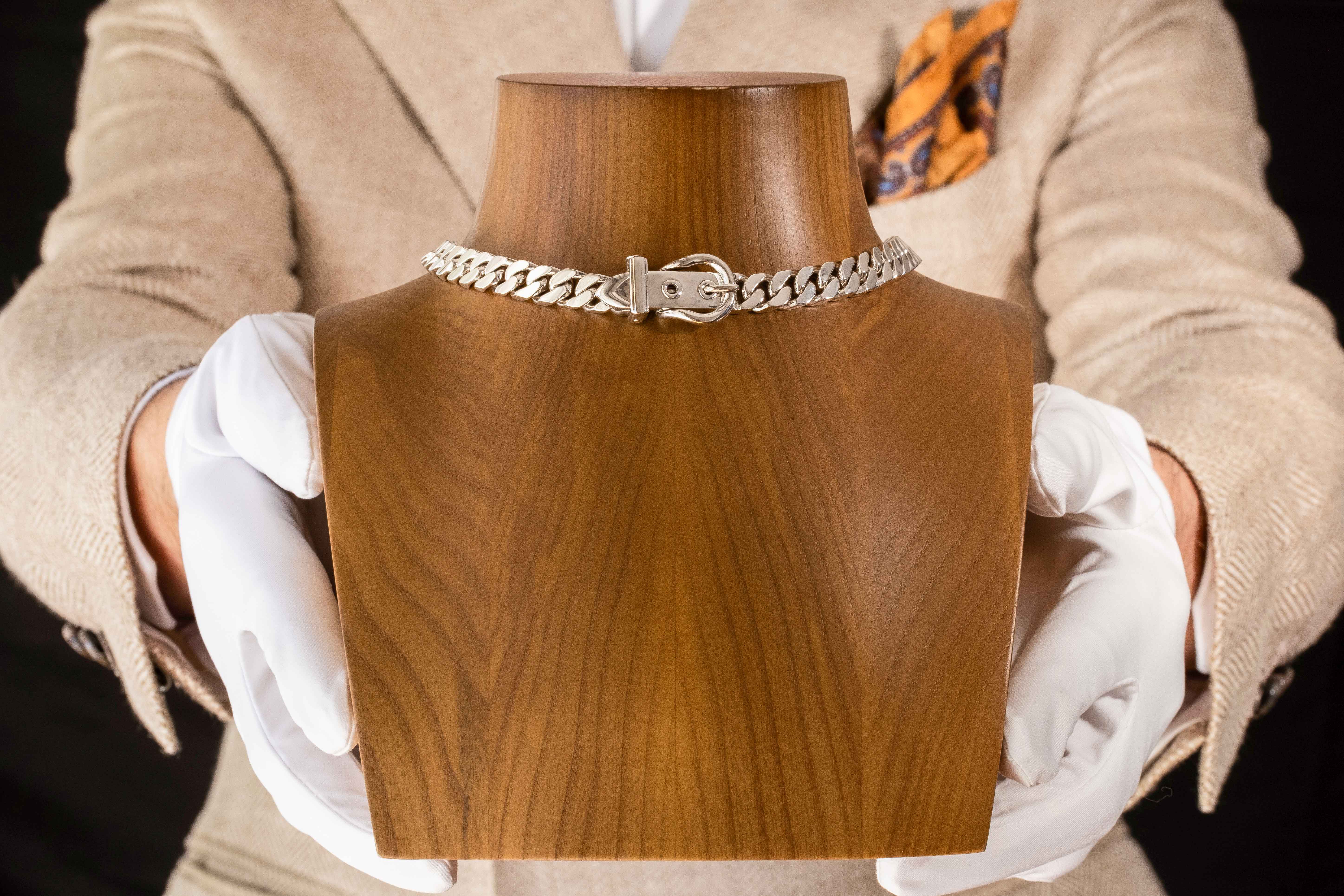 Hermès Ceinture Silver Anchor Chain Necklace